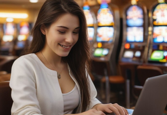 woman playing slots online