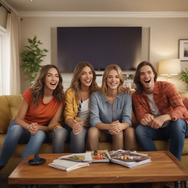 A group of friends watching a soccer match on TV while one person places a bet on a laptop.